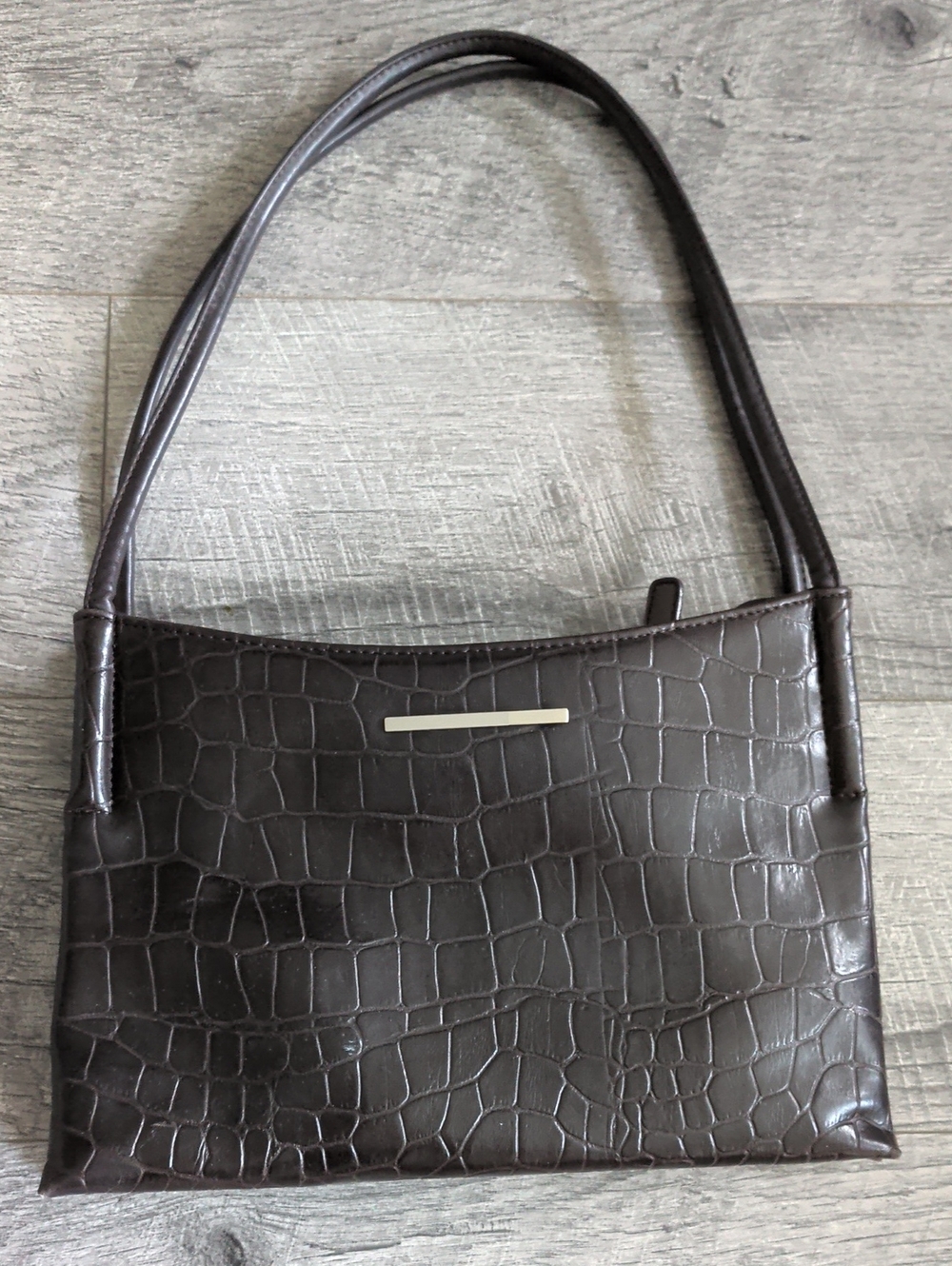 Vintage Esprit Classic Croc-Embossed Shoulder Bag in Dark Brown